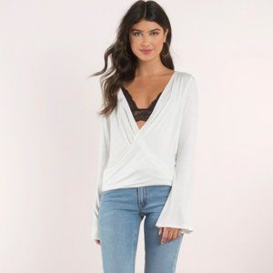 TOBI "LOOK AT THE LIGHT" IVORY WHITE LONG BELL-SLEEVE BLOUSE TOP